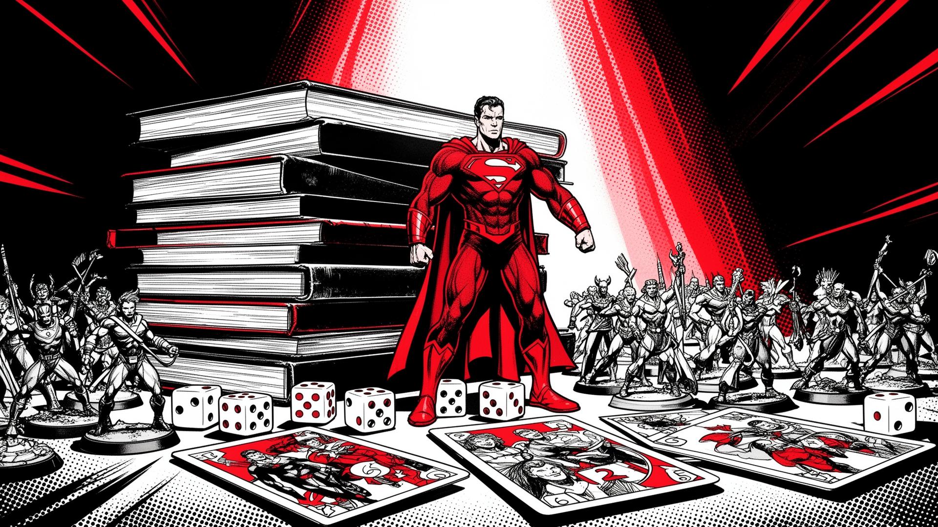 Comics, dice, cards and miniatures